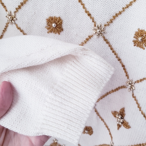 Vintage Victoria Harbour Gold Beaded Knit Sweater - Picture 10 of 15